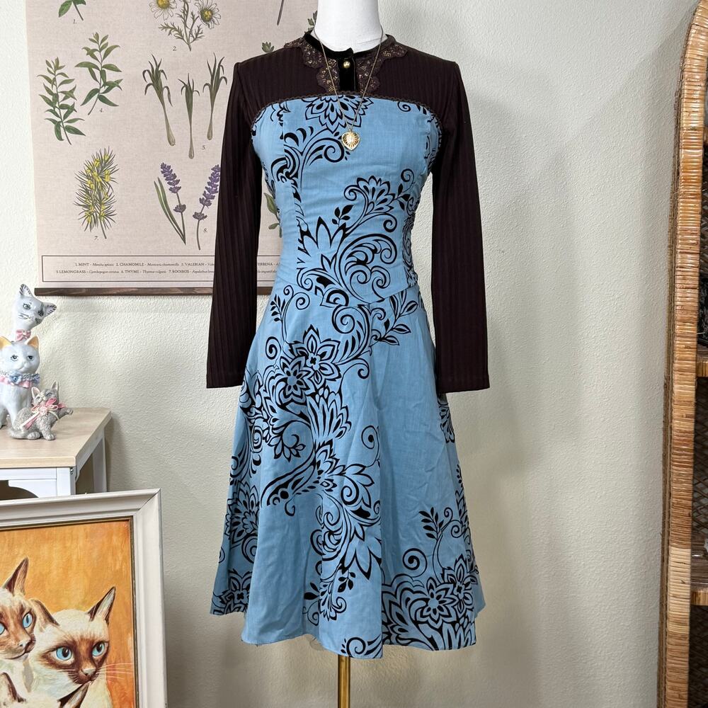 Vintage 90s Y2k Velvet Floral Strapless Dress Lolita Coquette Rococo Fairy S
